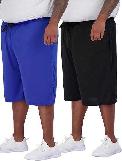 Real Essentials Men's Big & Tall 2-Pack Dry Fit & Mesh Active Athletic Perfomance Shorts (3X)