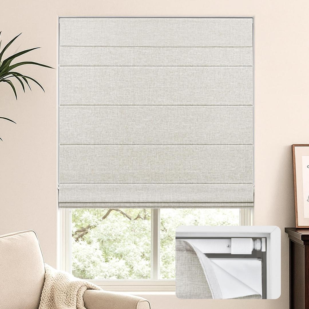 LazBlinds No Drill Cordless Roman Shades for Windows, 22" W x 60"H, Natural