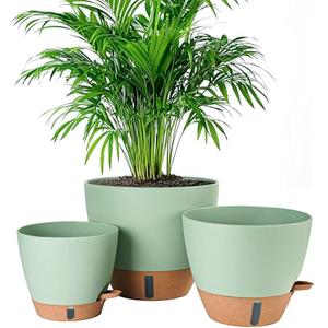 Fielda 8/10/12 Inch Self Watering Pots for Indoor/Outdoor Plants - Large Plastic Planter with Drainage Holes, Water Level Indicator & Deep Reservoir, Modern Decorative Flower Pots (Green)