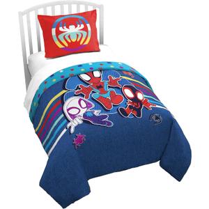 Jay Franco Duvet Cover Set  3 Piece Comforter Cover and Sham Set, Super Soft Cozy Kids Bedding (Insert Not Included) Blue - Spidey & Friends, Twin