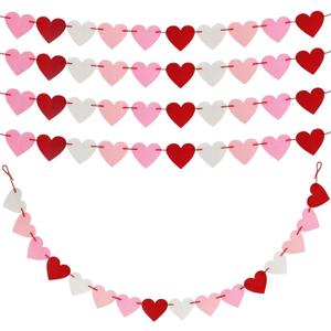2Pc Valentines Day Banner 110inch, Valentines Day Decor for Home, Heart Shaped Burlap Valentines Garland Decorations for Mantle Porch Fireplace Wall Inside Christmas