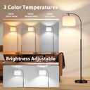 SIBRILLE Floor Lamp with Linen Shade, Arc Dimmable Tall Standing Lamp with Remote Control, Modern Floor Reading Light for Living Room Bedroom Office Corner, 9W LED Bulb Included