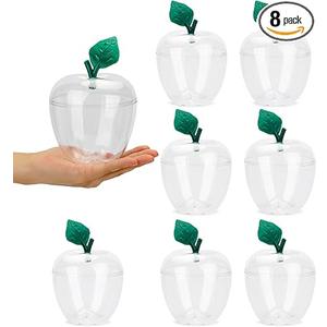 HANZE Large Clear Apple Container, Apple Shaped Candy Toy Filling Containers Jar, Back To School Teacher Appreciation Gift, Wedding Party Ornaments Christmas Decorations Supplies Favors - 8 Pack