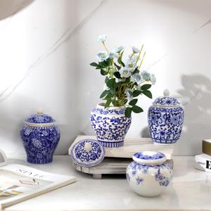 Hushee Small Blue and White Vase Porcelain Vases Blue Chinoiserie Decor Porcelain Ginger Jars for Home Chinoiserie Decor for Bedroom Table Accent Shelf Tabletop, (Classic,4 Pcs)