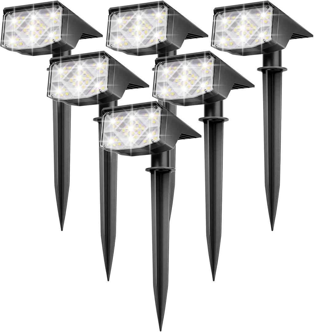 Solar Spot Lights Outdoor Waterproof IP66, 6 Pack Landscape Spotlights with 38 LEDs, Auto On/Off Solar Powered Landscaping Security Light for Yard Garden Driveway Pathway Walkway Outside, Cool White