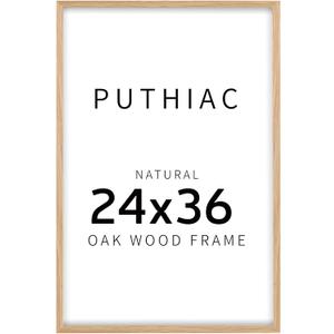 puthiac 24x36 Solid Oak Wood Picture Frame, 24 x 36 Poster Frames for Wall, Vertical or Horizontal, Plexi Front, 1 Pack, Natural Oak