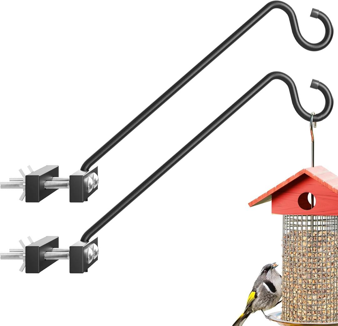 12-Inch 2 Pack Deck Bird Feeder Hanger for Railing, Outdoor Decor Plant Hanger, Balcony Railing Hook - 22LB Capacity - for Hanging Plants, Bird Feeders, Lanterns, Wind Chimes