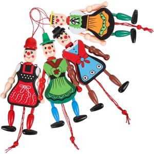 ABOOFAN 4Pc Funny Wooden Toy Ornaments Hanging Decoration Wood Puppet Doll Toys Wooden Hanging Puppet Toys Marionette Pull String Doll (Random Style)