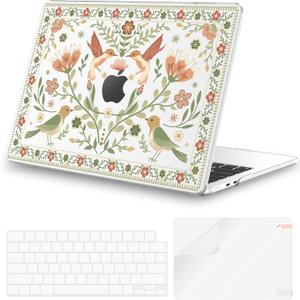 iCasso for MacBook Air 13 inch Case 2025 2024-2022 M4 M3 M2 Model A3240 A3113 A2681, Pattern for MacBook Air 13.6 inch Case, Protective Hard Shell Cover + Keyboard Cover + Screen Film, Birdie Clear