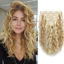 TYQ Hair Extensions 6PCS Curly Clip In Hair Extensions 12" Short Curly Wavy Blonde hair extensions Invisible Lace Weft Natural Soft Synthesis Hairpieces for Women-Golden Blonde with Highlights