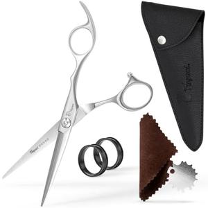 Professional Hair Scissors 5.5 Inch with Extremely Sharp Blades, 440C Steel Hair Cutting Scissors, Durable, Smooth Motion & Fine Cut, Barber Scissors with Elegant Sheath, Cleaning Leather & Key