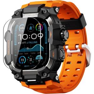 ULTIMAL Rugged Case with Band for Apple Watch 49mm,Compatible with Apple Watch Ultra/Ultra 2, Military Grade Shockproof Bumper Cover for iWatch Tactical Band Men (49mm,Orange)