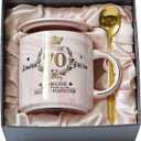 70th Birthday Gifts for Women - Aged to Perfection Coffee Mug - Unique Birthday Present for Grandma Mum Wife Girl Friend Sister - Pink Marble Mug for Coffee Lovers 14Oz Tea Cup Gift Boxed