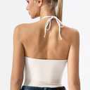 QINSEN Self Tie Halter Neck Basic Shirts for Womens Double Lined Slimming Fit Going Out Sleeveless Tops (Beige, XS)