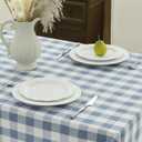 Romanstile Checkered Tablecloth Rectangle, Outdoor Waterproof Linen Cotton Gingham Table Cloth with Tassel, Heavy Duty Wrinkle Free Buffalo Plaid Table Cover for Dining Kitchen - 55 x 70 Inch, Blue