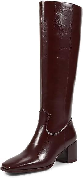 wetkiss Knee High Boots for Women GoGo Boots with Chunky Heel, Square Toe and Side Zipper Design Fashion Dress Boots (6.5, Brown
)