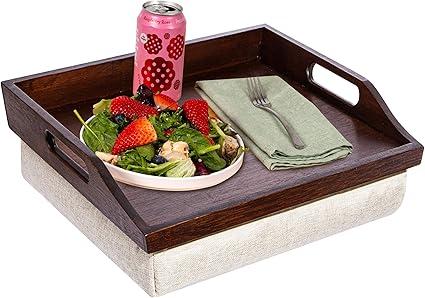 ROSSIE HOME Bamboo Wood Bed Tray, Lap Desk with Detachable Cushion, Serving Tray - Java - Fits up to 15.6 Inch Laptops - Style No. 76102