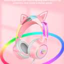 Lightweight Gaming Headset with Detachable Cat Ears, RGB Lighting, Wired Over Ear Headphones with Mic for PC, PS4, PS5, Switch, Stereo Surround Sound, Self-Adjusting Headband