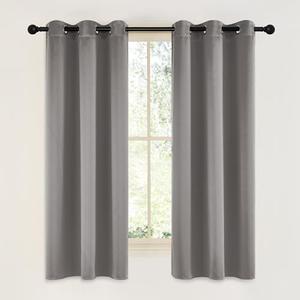 NICETOWN Room Darkening Cafe Satin Curtains for Small Windows, 42" Wide by 63" Long, 2 Panels, Chrome Gray, Grommet Privacy Blackout Drapes for Play Room