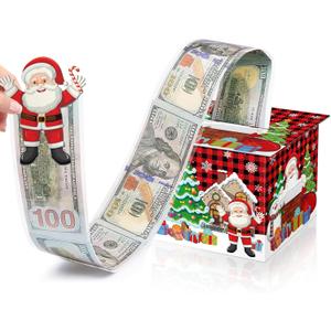 Christmas Money Box for Cash Gift Pull Surprise Christmas Money Holders Cash Gift Boxes Fun DIY Xmas Cash Holders Uniqu Money Ideas for Family Friends Kids Adults Men Women(Red and Black Plaid)
