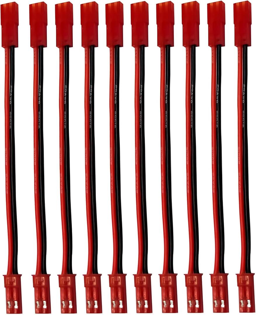 10Pcs RC Model JST 2-Pin Male to Female Connector Plug Extension Wire Cable Harness for Battery RC Model Parts (JST Extension Cable)