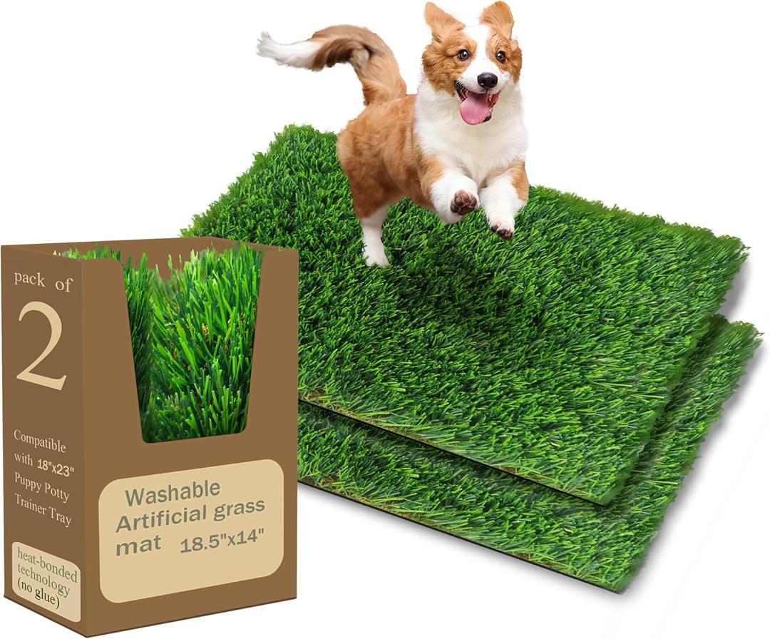 Washable Artificial Grass Dog Potty Pad - Fake Grass Pee Pad,Reusable Indoor/Outdoor Puppy Training Mat for Dogs & Small Pets,Durable Dog Doormat Artificial Grass Doormat18.5x14 2Pack