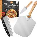Pizza Peel Aluminum Pizza Spatula Set, 12 x 14 Inch Metal Pizza Paddle with Foldable Wooden Handle, Pizza Rocker Cutter, Pizza Server, Pizza Oven Accessories for Baking Homemade Pizza Bread
