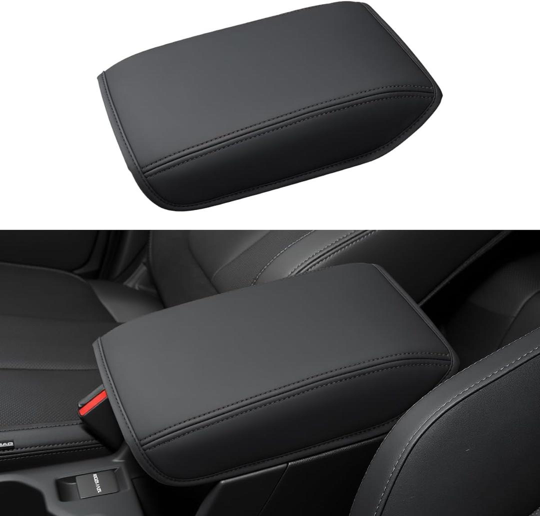 INTGET Center Console Cover for 2025 2026 Subaru Forester Accessories Leather Car Armrest Arm Rest Box Lid Middle Console Seat Cover Protector (Black Stitches, 2025+)