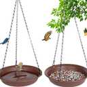 Hanging Bird Feeder & BirdBath for Outdoors, Wild Bird Feeders Tray, Hanging Birdbaths Trays for Outside, Cardinal, Blue Jay, Crow, Birdfeeders Outside (12", 1 Pcs with Hole & 1 Pcs No Hole) (Dark Brown, Pack of 2)
