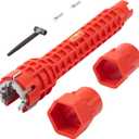 Entemah 8 in 1 Faucet and Sink Installer Tool, Double Head Plumbing Tool, Water Pipe Spanner Tackle, Multifunctional Faucet Wrench Tool (Red) Bathroom Wrench 8