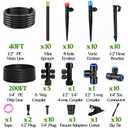 240FT Drip Irrigation System for Garden: 1/2" Quick Connect PE Tubing Automatic Water Sprinkler Kit Adjustable Misting Part 1/4" Watering Hose for Outdoor Raised Bed Plants Flower Yard Greenhouse