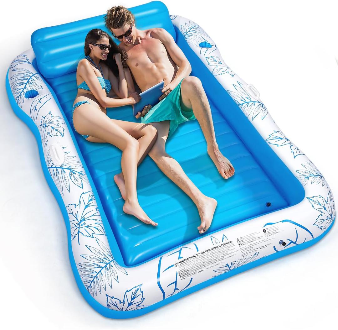 Inflatable Adult Pool Lounger Float - BAIAI Large Beach Sun Tanning Floats Raft Sunbathing Water Lounge Floaties Tub with Drink Holder - Blow Up River & Lake Suntan Floating Swimming Mattress Mat, 80 inches x 56"