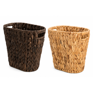StorageWorks 4.5 Gallon Slim Bathroom Trash Can with Built-in Handles, Decorative Wicker Waste Basket for Bathroom and Bedroom, Office Garbage Cans for Bedroom, Narrow Trash Bin for Decor, Brown and Beige 2 Pack