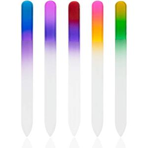5 Pcs Glass Nail File with Plastic Sleeve, Crystal Fingernail Files, Double Sided Finger Nail Files, Professional Manicure Nail Care for Women Girls
