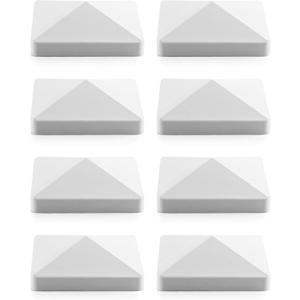 QWORK 8 Pack 4" Vinyl Post Cap, Vinyl Pyramid Fence Post Cap for 4" x 4" Vinyl Fence Post, White