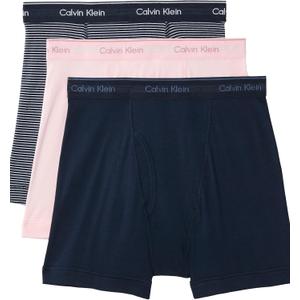 Calvin Klein Men's Cotton Classics 3-Pack Boxer Brief (Horizon Pink, Hairline Stripe W/ Shoreline, Shoreline) X-Large