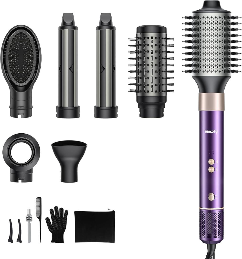 7-in-1 Hot Air Styler & Hair Dryer with 110,000 RPM High-Speed Motor Blow Dryer Brush for Fast Drying, Curling, Straightening & Volumizing  No Heat Damage  for All Hair Types  Violet