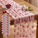 8 Pcs 29 X 70 Inch Cherry Shiny Glitter Tulle Table Runner Pink Sheer Lace Tablecloth for Party Decorations Shortcake Birthday Wedding Bridal Shower Party Home Kitchen Table Decor
