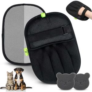 Pet Hair Removal Glove for Cats & Dogs, Five-Finger Electrostatic Pet Hair Remover Gloves, Reusable & Washable Magic Brush Pet Hair Removal Tool for Couch, Clothing, Carpet, Car Seat, Velcro Strap