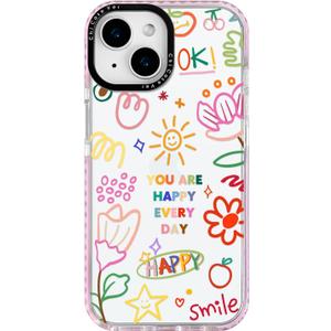 for iPhone 14 Case, Vibrant Doodle Happy Positive Floral Collage Pattern, Military-Grade Drop Protection, Cute Soft Slim TPU Protective Cover with Camera Control for Women Girls