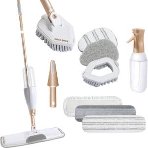 Quick Shine Ultimate Gold Spray Mop Kit | All-in-One 10 Piece Kit w/ Interchangeable Attachments | No Batteries Needed | Pro Cleaning System for All Floor Types | 2-in-1 Mop