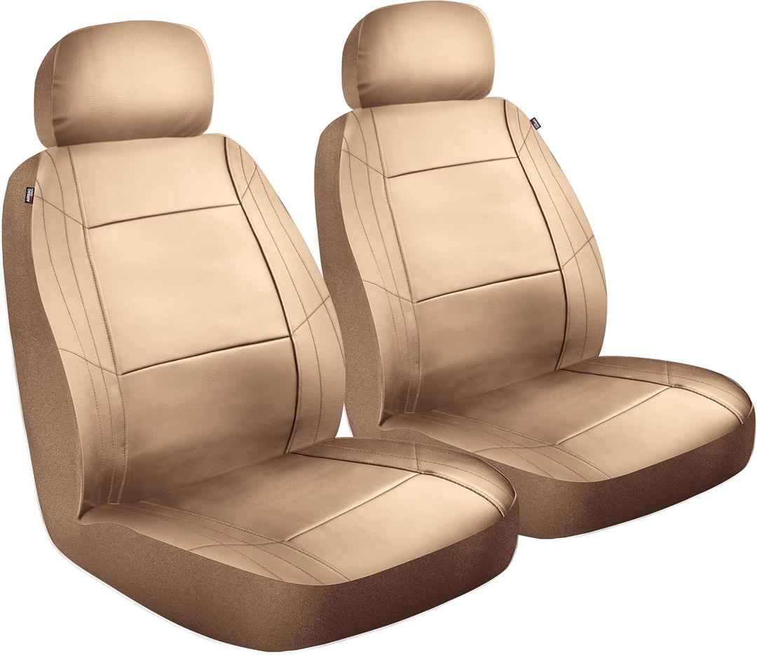 Custom Accessories 2-Piece Midnight Plush Seat Covers for Cars, Trucks, and SUVs, Vegan Leather Seat Cover for Cars, Universal-Fit Car Seat Covers, Interior Accessories - Tan
