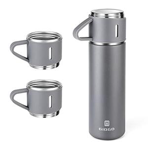 Stainless Steel Thermo 500ml/16.9oz Vacuum Insulated Bottle with Cup for Coffee Hot drink and Cold drink water flask.(Gray,Set)