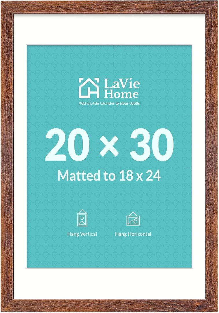 20 x 30 Picture Frame Brown Poster Frame,Display Pictures 18x24 with Mat or 20x30 Without Mat, Stable and Sturdy Frame and Polished Plexiglass, Suitable for wall decoration（1 Pack）