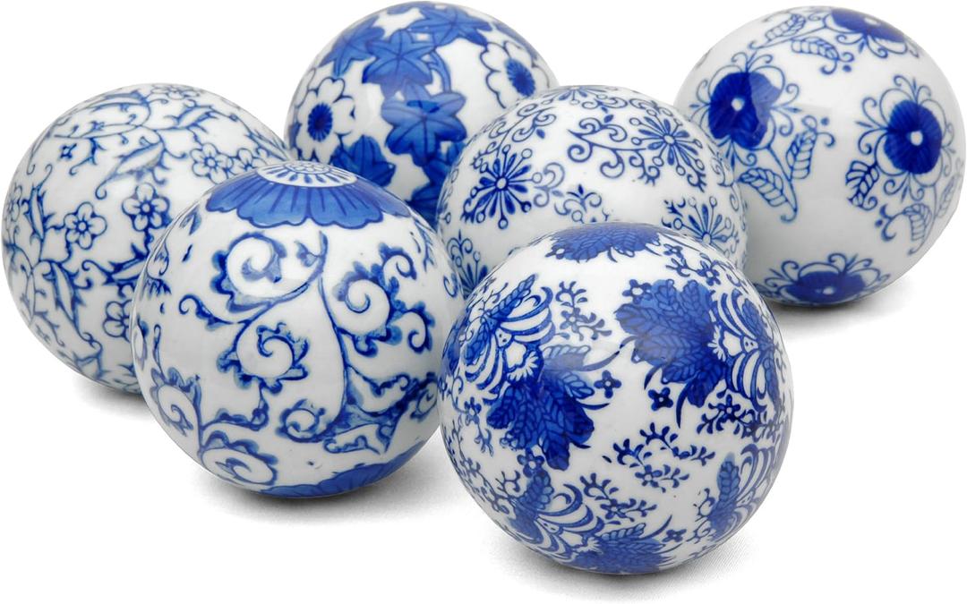Red Lantern 3" Blue & White Decorative Porcelain Ball Set