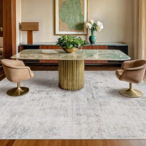 Farmhouse Dining Room Rugs for Under Table - 8x10 Washable Light Blue Area Rug for Living Room, Bedroom, Waterproof & Stain Resistance