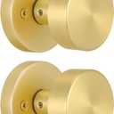2 Pack Gold Dummy Door Knob Satin Brass Dummy Door Knobs Interior, Round Modern Door Knob Brushed Gold Dummy Door Handle Interior for Hall Pantry Closet Door Knobs