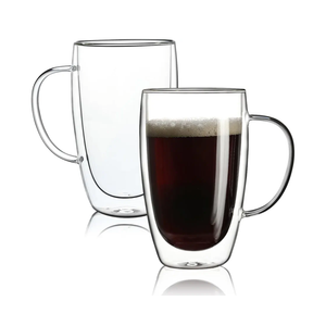 Aurzen 2 Pack Double Walled Glass Coffee Mugs with Handles, Large Insulated Layer Coffee Cups, 15oz Clear Borosilicate Mugs, Perfect for Cappuccino, Tea, Microwave Safe