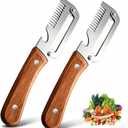 2 Pack Multifunctional Vegetable Peeler with Wooden Handle, 3-In-1 Veggie Peeler with Scallion Shredder and Bottle Opener, Stainless Steel Kitchen Peeler for Fruit Pumpkin Potato Carrot