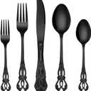 EUIRIO 40 Pieces Black Silverware Set, Royal Retro Flatware Set for 8, Stainless Steel Cutlery Set with Luxury Forks Spoons and Knives, Utensils Set Mirror Polished, Dishwasher Safe